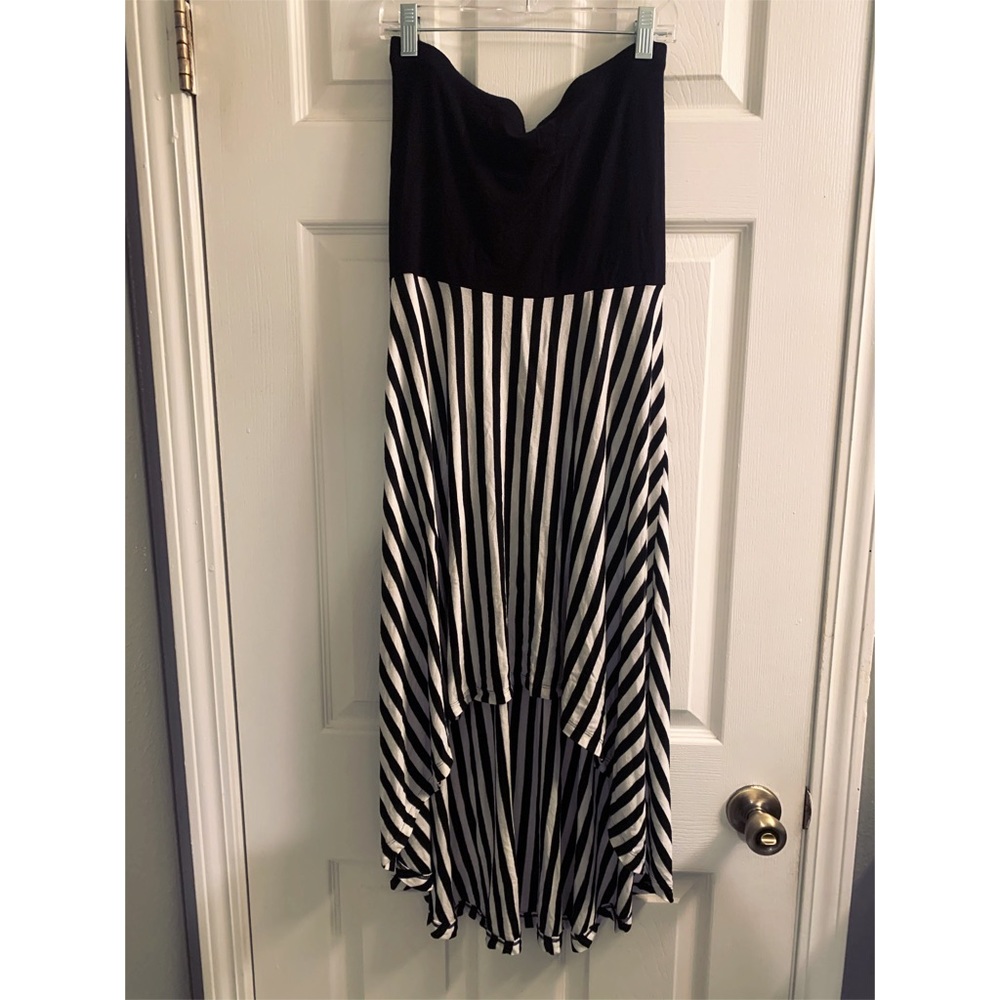 Strapless high-low striped dress